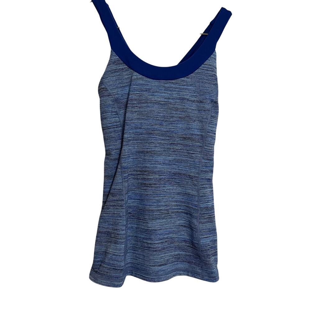 Lululemon top w built in bra no pads blue flattering fitted tank sz 8 old school